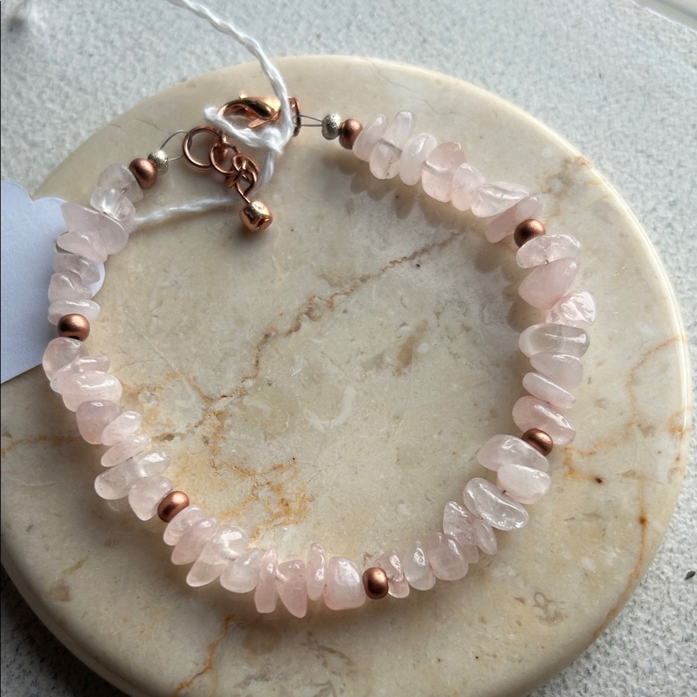 Rose Quartz Chip Bracelet with Rose Gold Beads